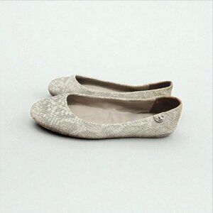 TORY BURCH Travel T Snake Embossed Sparkling Leather Ballet Flats Roccia 9M